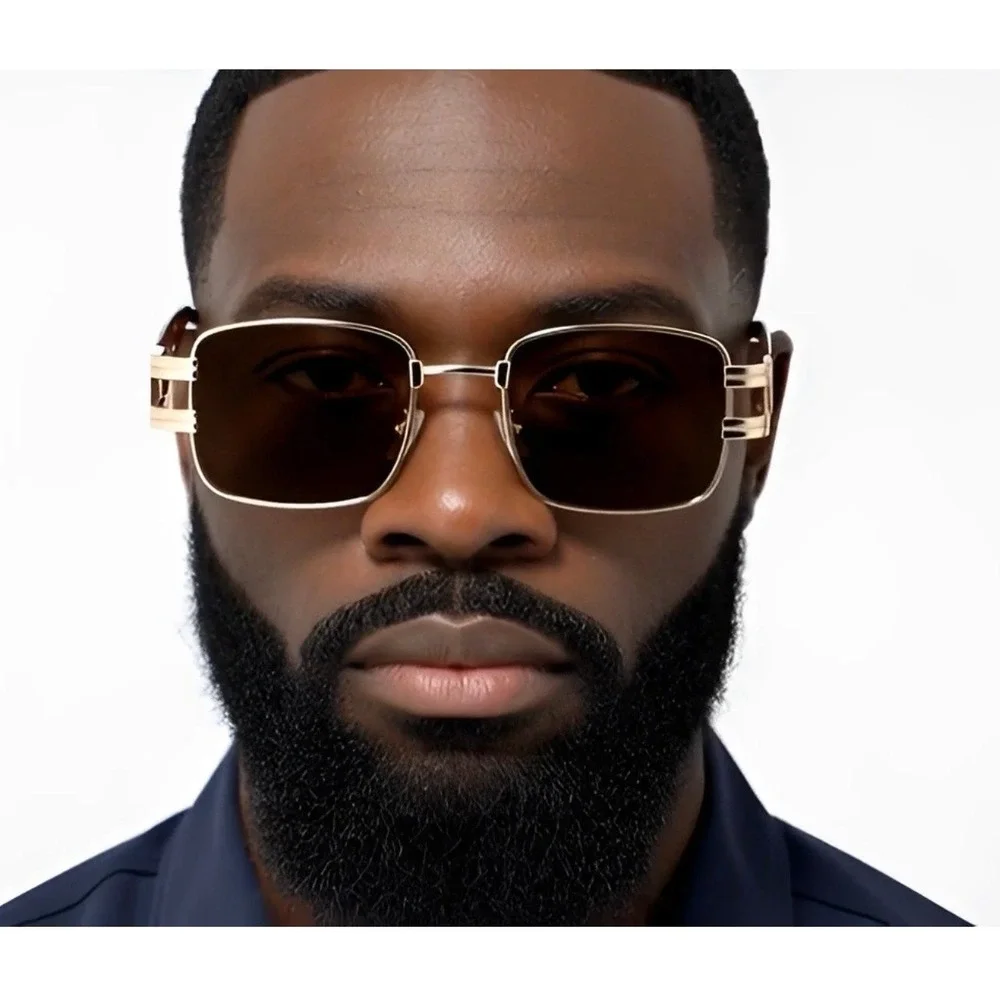 Men Sunglasses Retro Classic Gold Frame Brown Lens Tortoise Accents Lentes Gafas